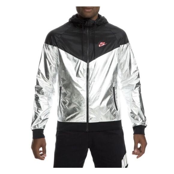 Nike Windrunner Jacket Silver Metallic Mens L Zip Up Hooded Athletic 924515 - Picture 1 of 11